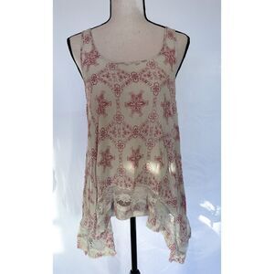 Mimi Chica Soho Sharkbite Tunic | Pink Paisley Lace Trim Festival Top | Size M